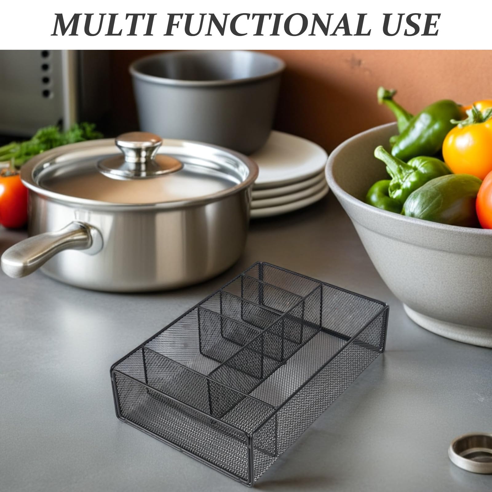 SEWACC Estante para Cubiertos de Cocina Negro de Metal 1 Pieza