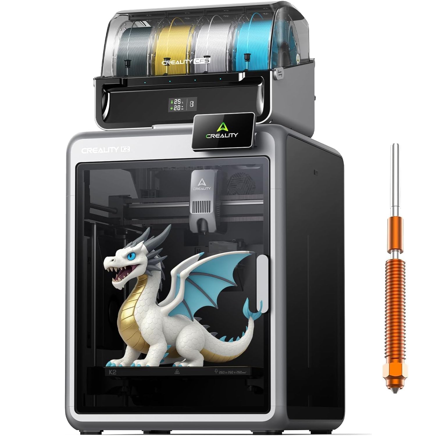 Creality Drukarka 3D K2 Combo (A), Wielokolorowa z CFS, Wysoka Prędkość do 600 mm/s, kamera z AI do wykrywania Błędów Druku, Inteligentna Automatyczna Niwelacja, 260 x 260 x 260 mm