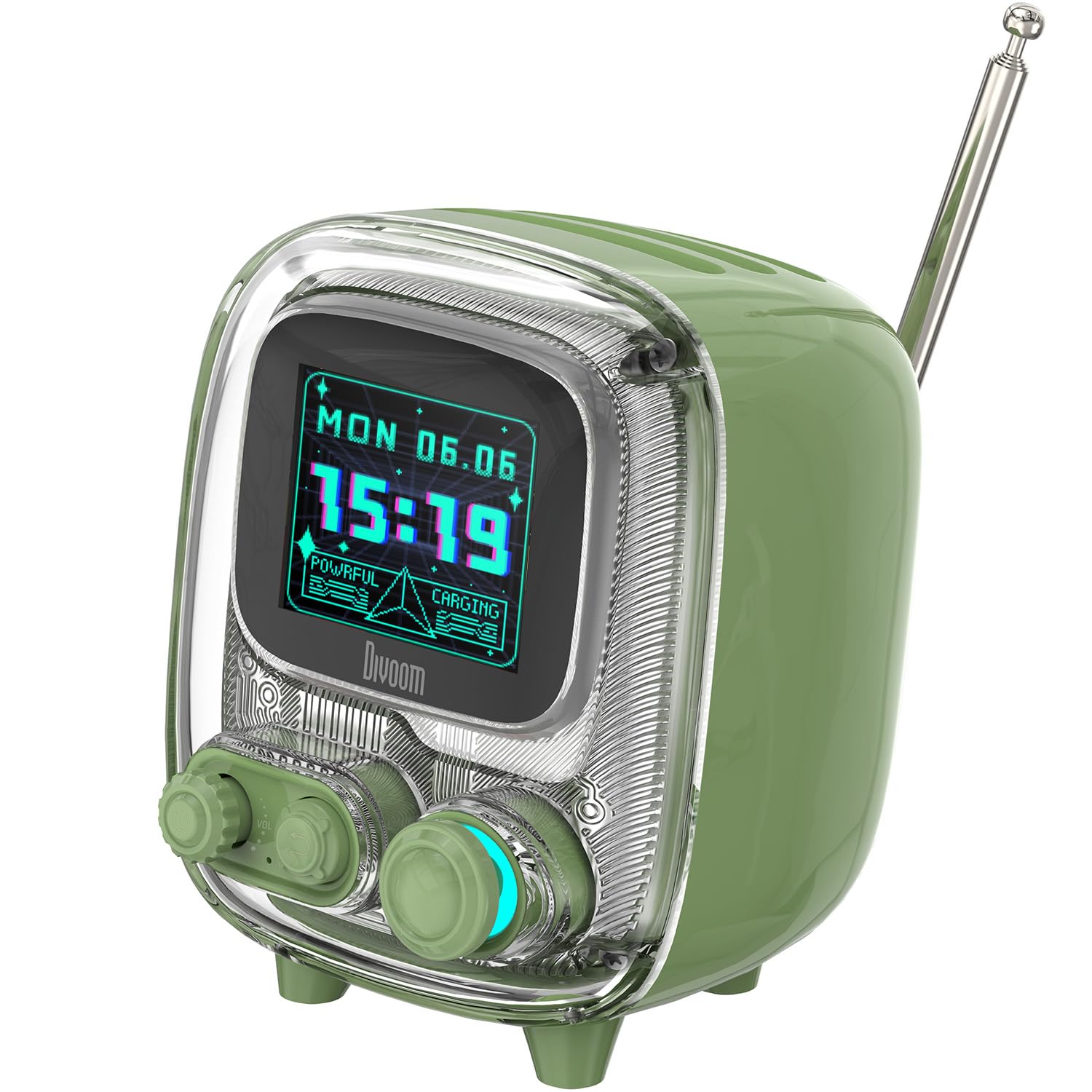 Divoom Tiivoo-2 Altavoz Retro Bluetooth con función Adicional de Radio FM, Pantalla de píxeles, decoración Vintage, Ideal para Dormitorio, Escritorio y Exteriores, Color Verde