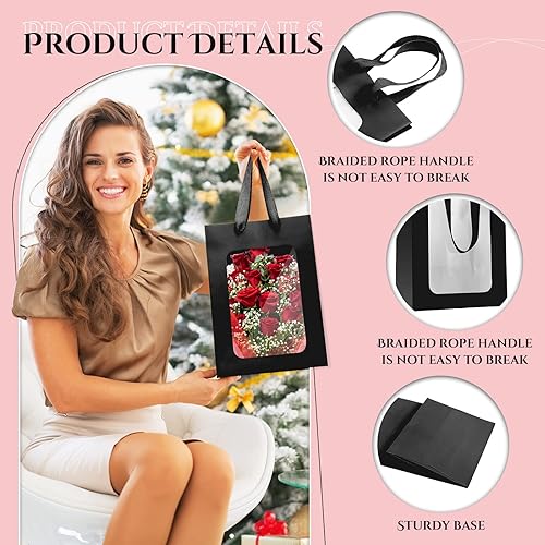 Miniatura 3 de Reginary 50 bolsas de regalo de papel con ventana transparente, bolsa de regalo transparente de 9.8 x 7.1 x 5.1 pulgadas, bolsa de regalo de ramo