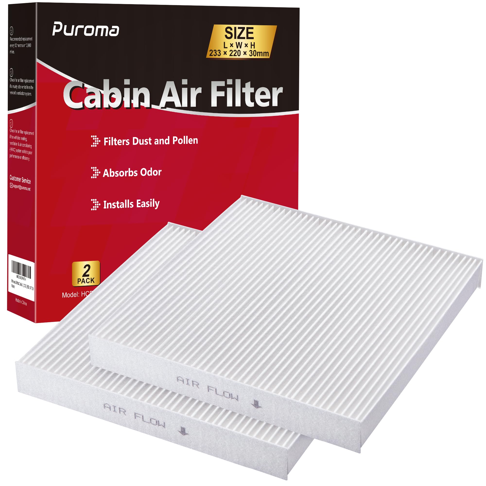 Puroma 2 Pack Cabin Air Filter with Multiple Fiber Layers, Replacement for CP134, CF10134, Honda & Acura, Civic, CR-V, Odyssey, CSX, ILX, MDX, RDX, AT134