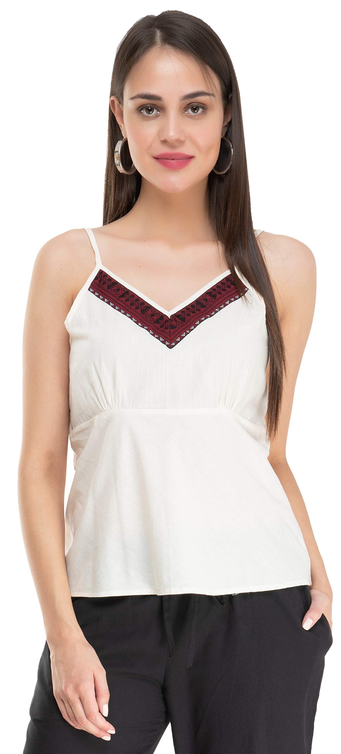 colleen Women's Cotton Jacquard Strappy Off-White/Black Top-picture-23