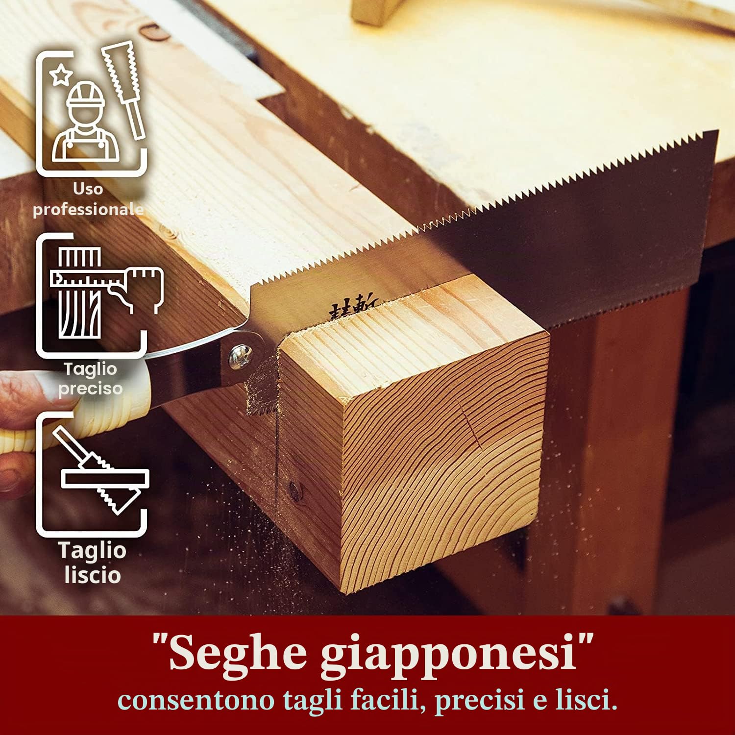 SUIZAN Sega giapponese Ryoba, 24 cm, doppio tagliente, taglio a tiro e taglio a filo, strumenti per la lavorazione del legno