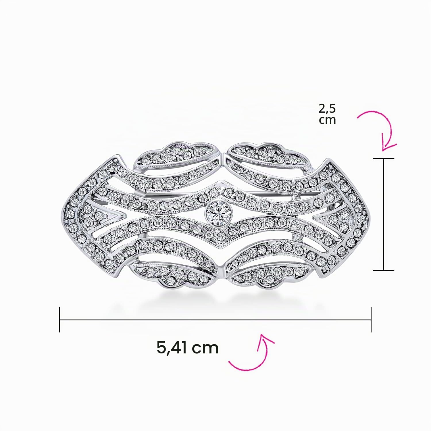 Broche de latón chapado en plata para mujer, estilo vintage Art Deco