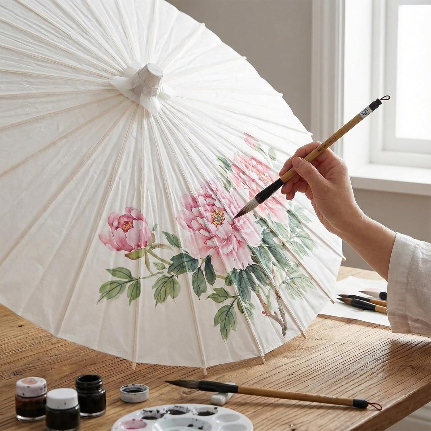16/24/72/100 Pcs Wedding Paper Parasol Umbrella with Fans, Bamboo Parasol for Bridal Shower Garden Party Decor