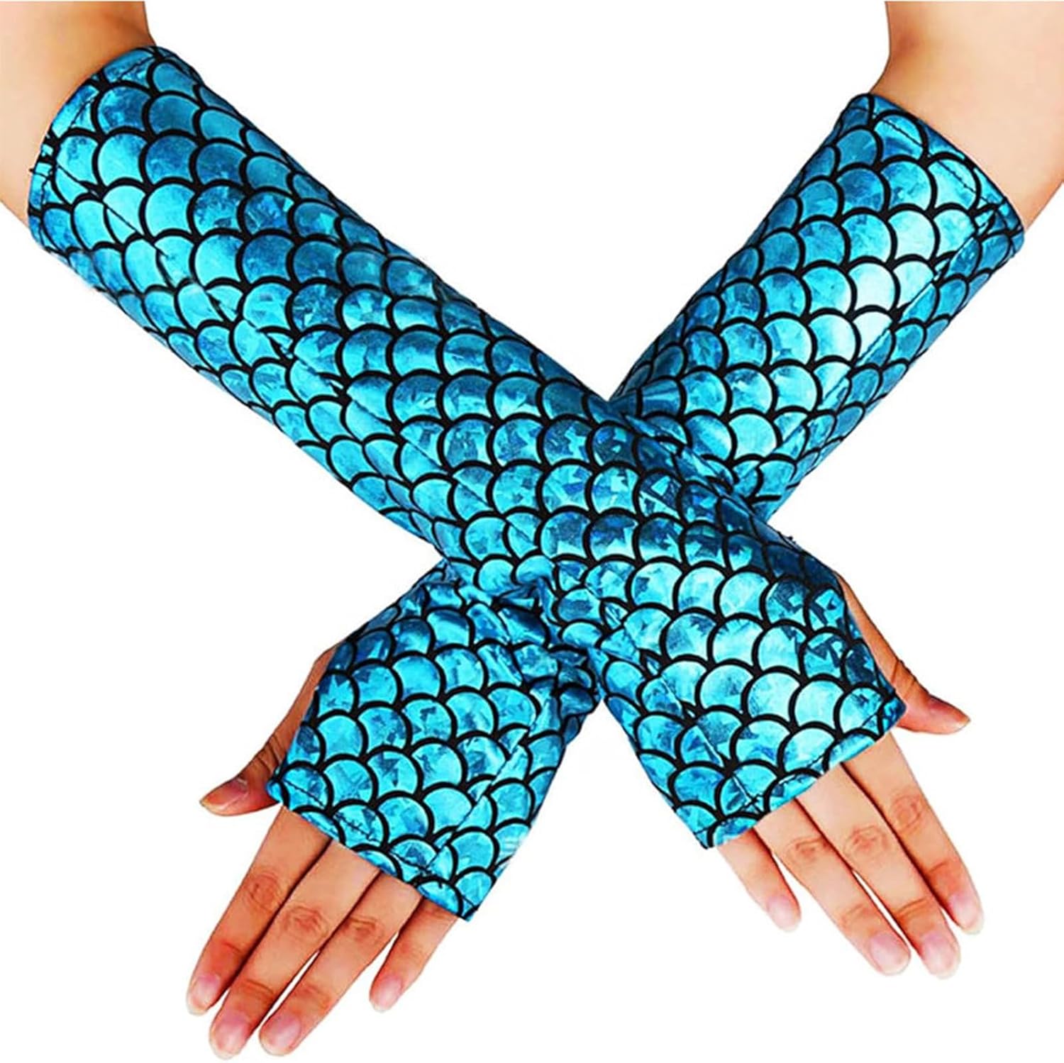 YunPeng Women Fingerless Fish Scale Gloves Glitter Rave Party Costume Mermaid Gloves