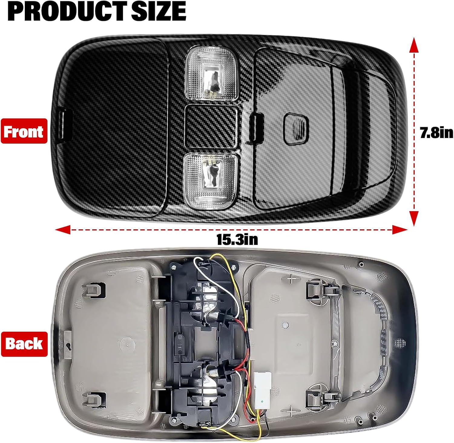 Front LED Overhead Console Dome Light & Storage Assembly for 1998–2002 Dodge Ram 1500 2500 3500 Replaces 55350657 SN96TL2AA, Overhead Dome Light Console Storage, Carbon Fiber