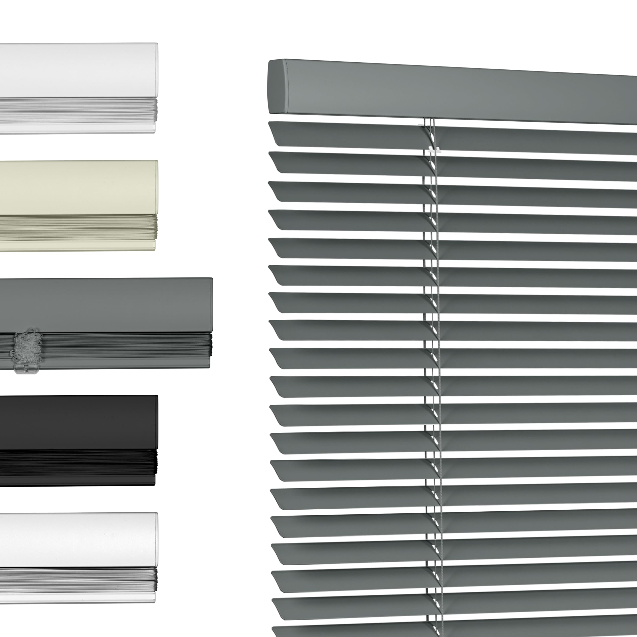 Aluminum Mini Blinds for Windows Cordless Room Darkening Venetian Blinds Anti-UV Waterproof Aluminium Horizontal 1" Slat Window Shades for Home, Grey, Custom Size