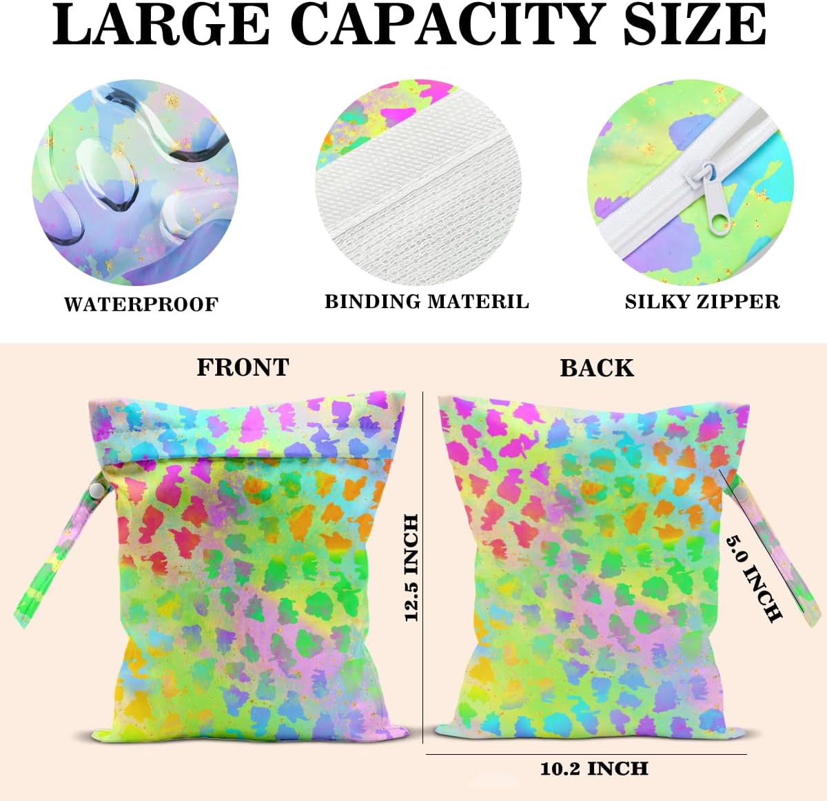 4 Pack Wet Dry Bags Waterproof Travel Storage Organizer Pouch Watercolor Dolphin And Marine Life Theme for Gym Swimming Travel Camping Home Organization 10.21×12.51 Inches image 2