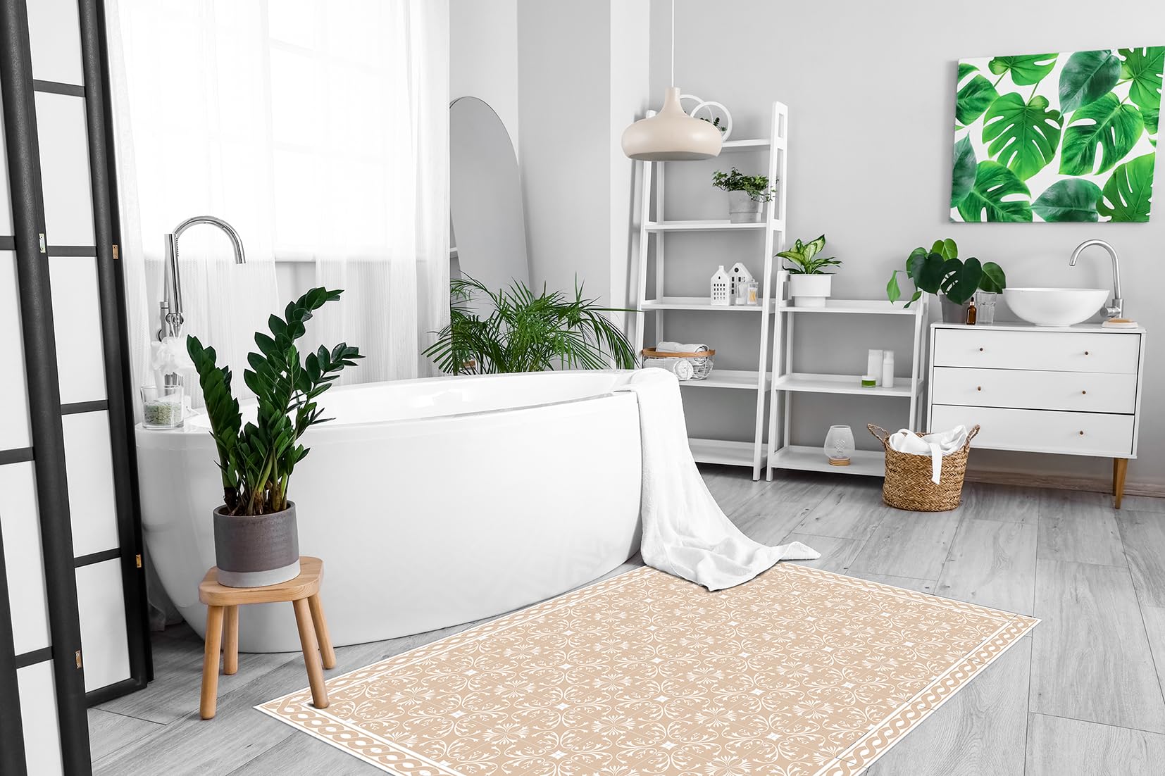 DobleUve Estudio Tapis Vinyle 37 | Beige | 65x200 cm | Tapis Cuisine et Salon Antidérapant Antifongique Ignifuge | Pour Enfants et Bain PVC