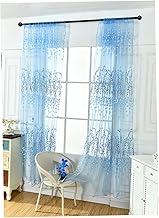 ULDIGI 1 Peça Persianas Transparentes Offset Cortinas Impressas Cortinas Florais Cortinas De Voile Janela Transparente Tule Janela Azul Triagem Impressão Cortinas Transparentes