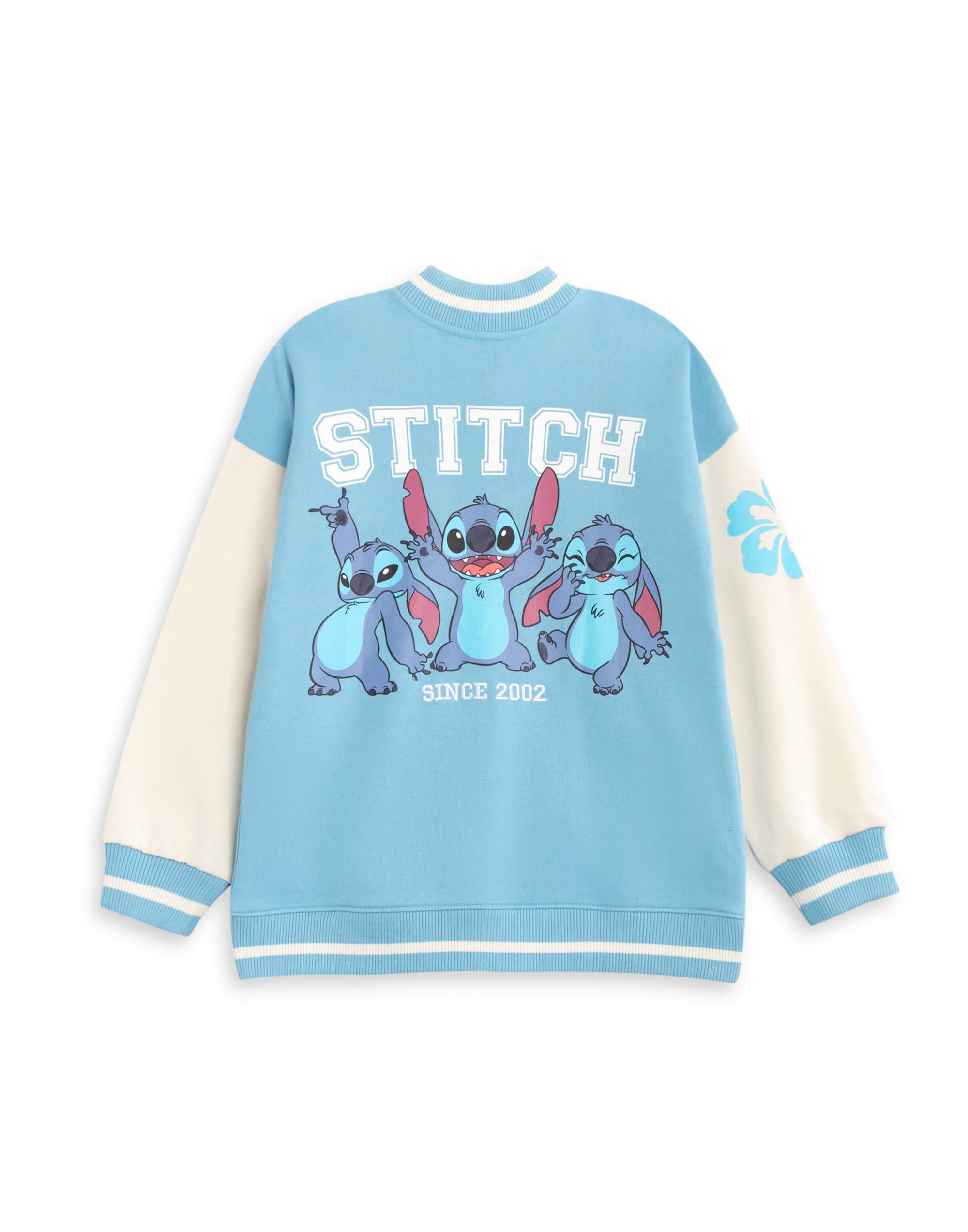 Disney Lilo et Stitch Filles Bleu Bomber Veste | Veste Varsity Streetwear avec Stitch Graphics | Vêtements décontractés à manches longues pour enfants