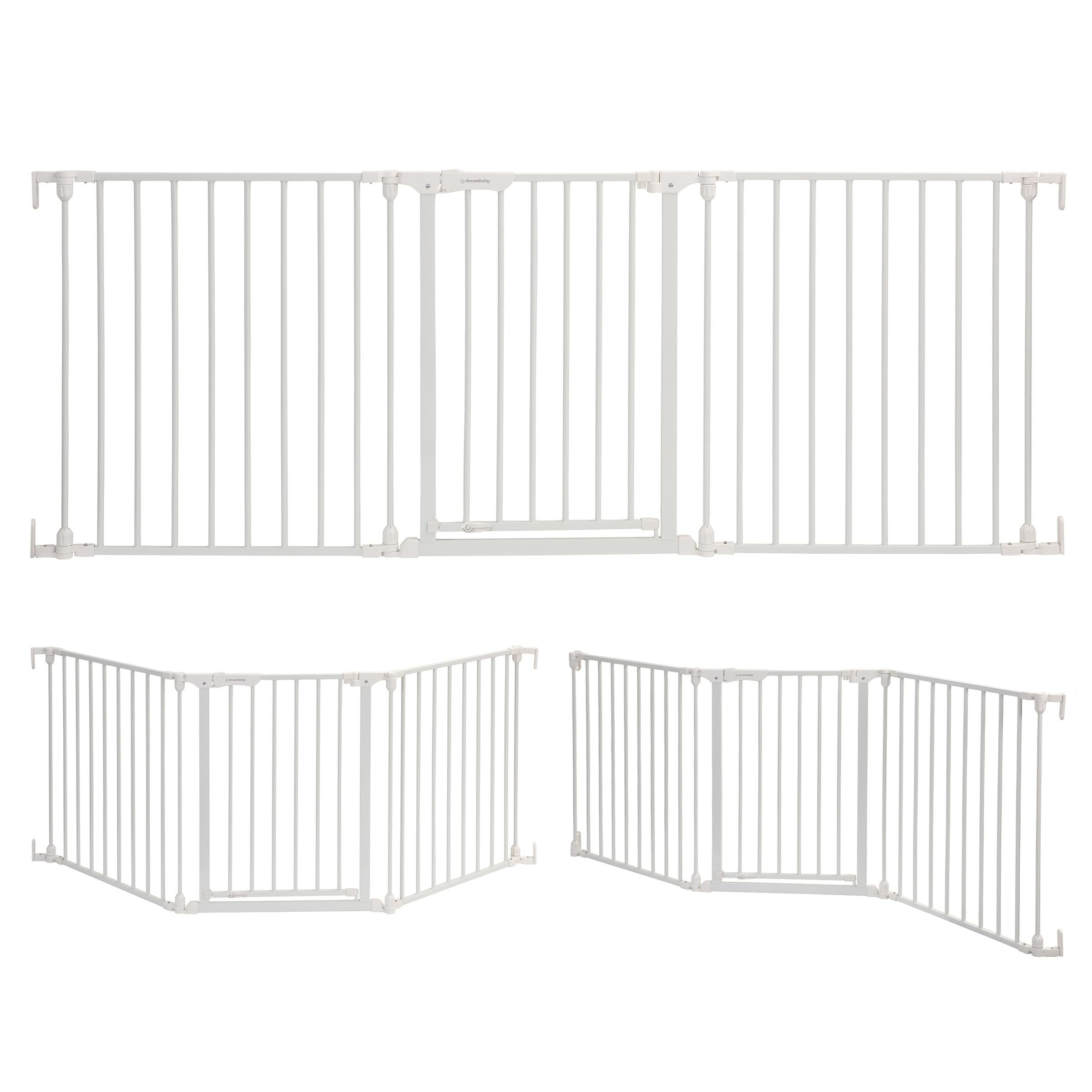 Dreambaby Discovery Metal Baby Gate - 1.95m Extra Wide 3 Panel Walk Through Door for Angled Openings, Configurable for Stairs and Hallways, 74cm High