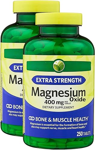 KP+ Spring Valley Óxido de magnesio 400 mg 250 tabletas Apoya la salud ósea, nerviosa y muscular Suplemento de magnesio extra fuerte Paquete de 2
