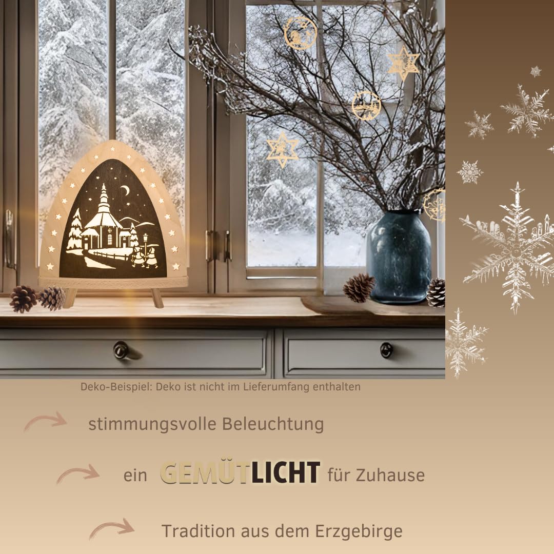 weigla - Dekoleuchte original Erzgebirge I Motiv Seiffen I 1 LED Lampe I 0,8 W, E14 I Weihnachtsdeko innen I Weihnachtsbeleuchtung aus Holz I Fensterdeko