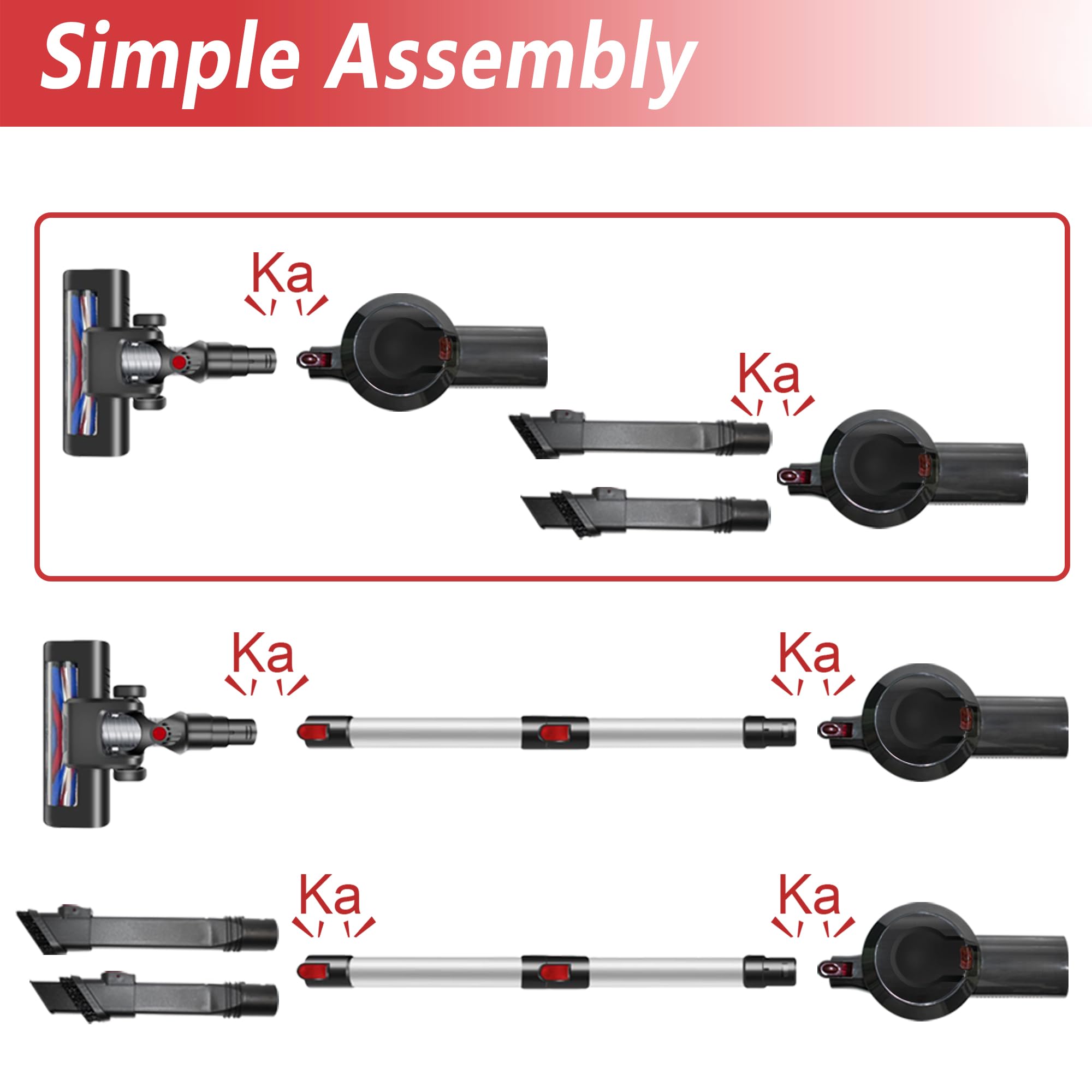 huoxun M 2024 New Model 4-in-1 Cordless Vacuum Cleaner: 30Kpa Powerful Cane Vacuum for Hardwood Floors, Lightweight Handheld Vacuum for Pet Hair Carpets, Run time up to 55 Minutes, Red/Black