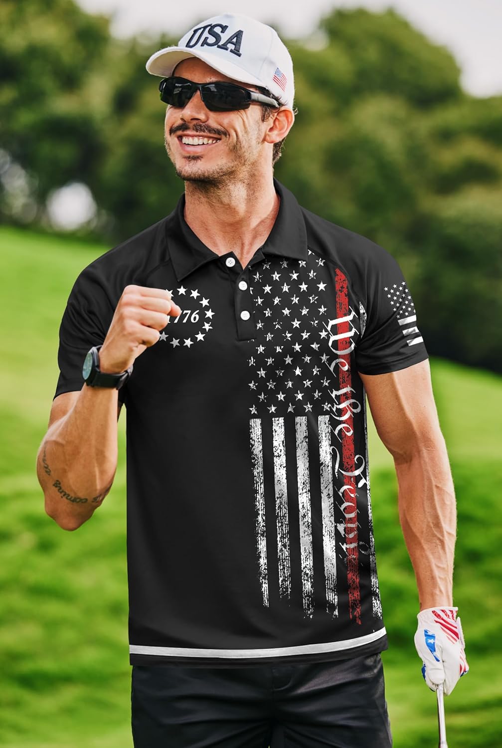 Mainfini Men's Short Sleeve Golf Shirts UPF 50+ Raglan Patriotic American Graphic Polo Shirt (S-3XL) - Image 4