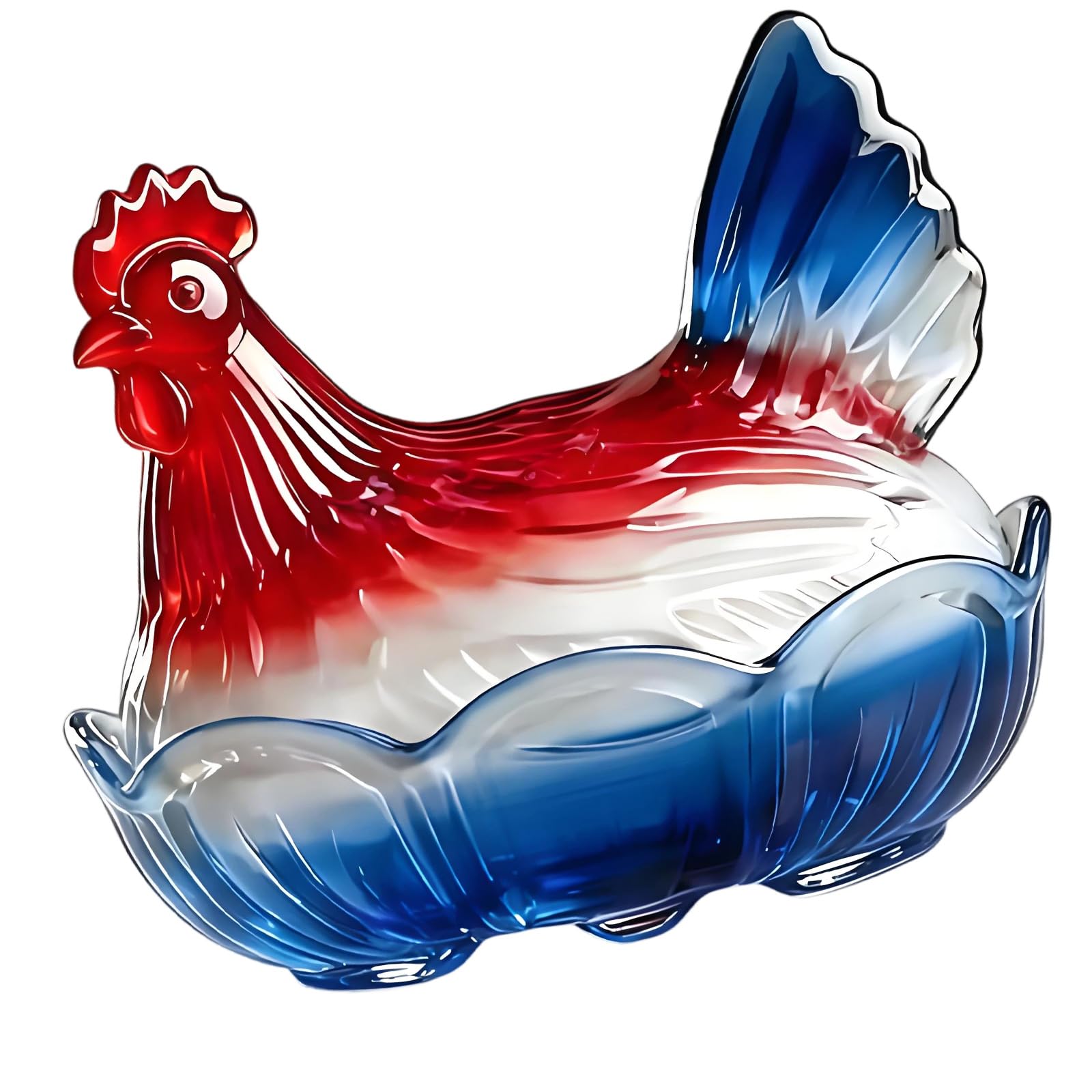 Tsophreniq Patriotic Glass Hen on Nest Trinket Box with Lid Independence Day Chicken Candy Bowl Jar for Party Table Centerpieces Hen on Nest Candy Jar