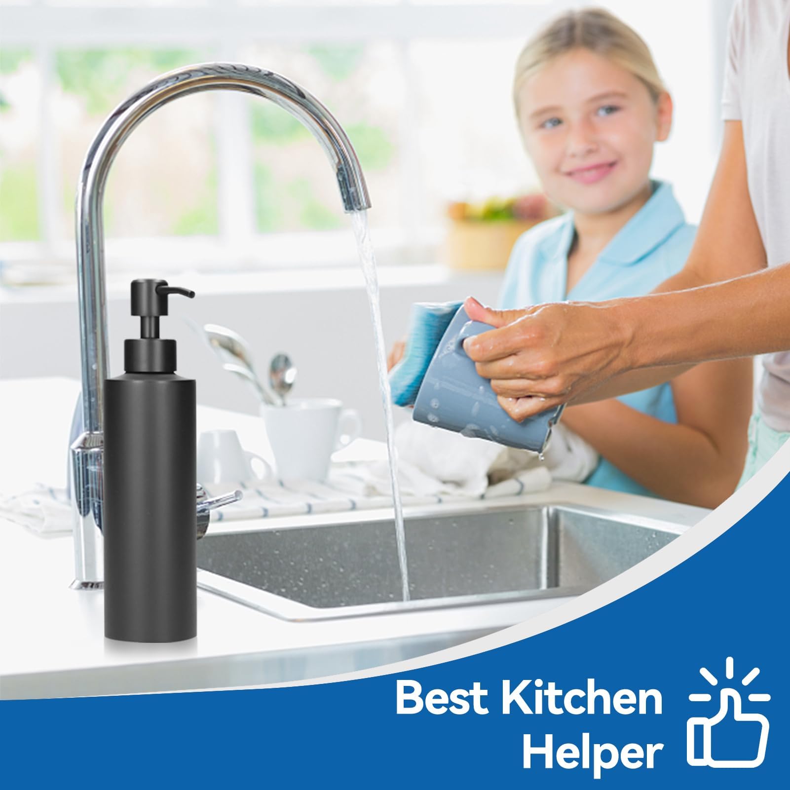 HERCHR Bathroom Soap Dispenser 350ml, Matte Black Hand Lotion Dispenser Hand Metal Pump Lotion Bottle Refillable Liquid Soap Dispenser for Bathroom, Bedroom and Kitchen