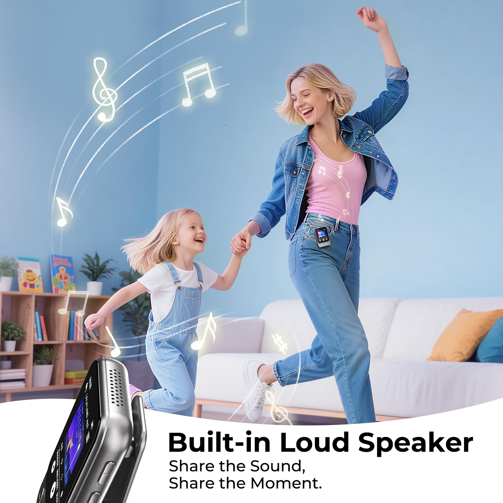 64GB MP3 Player Bluetooth 5.3 mit Clip & Lautsprecher, Sport Musik-Player mit Touchscreen und Tasten, unabhängiger Lautstärkeregler, FM-Radio, Sprachaufnahme, erweiterbar auf bis zu 128GB