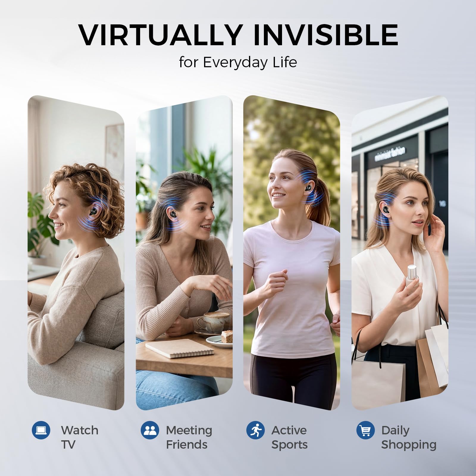 Rechargeable Hearing Aids for Seniors, Invisible In-Ear Design, Digital Noise Reduction for Clear Conversations & TV, 80H Battery with Charging Case, Easy Control for Mild Hearing Loss — view 8