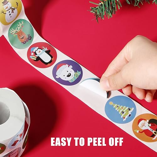 Miniatura 4 de Rollo de 1000 calcomanías de Navidad, calcomanías redondas autoadhesivas para niños, suministros de fiesta de Navidad (16 patrones)