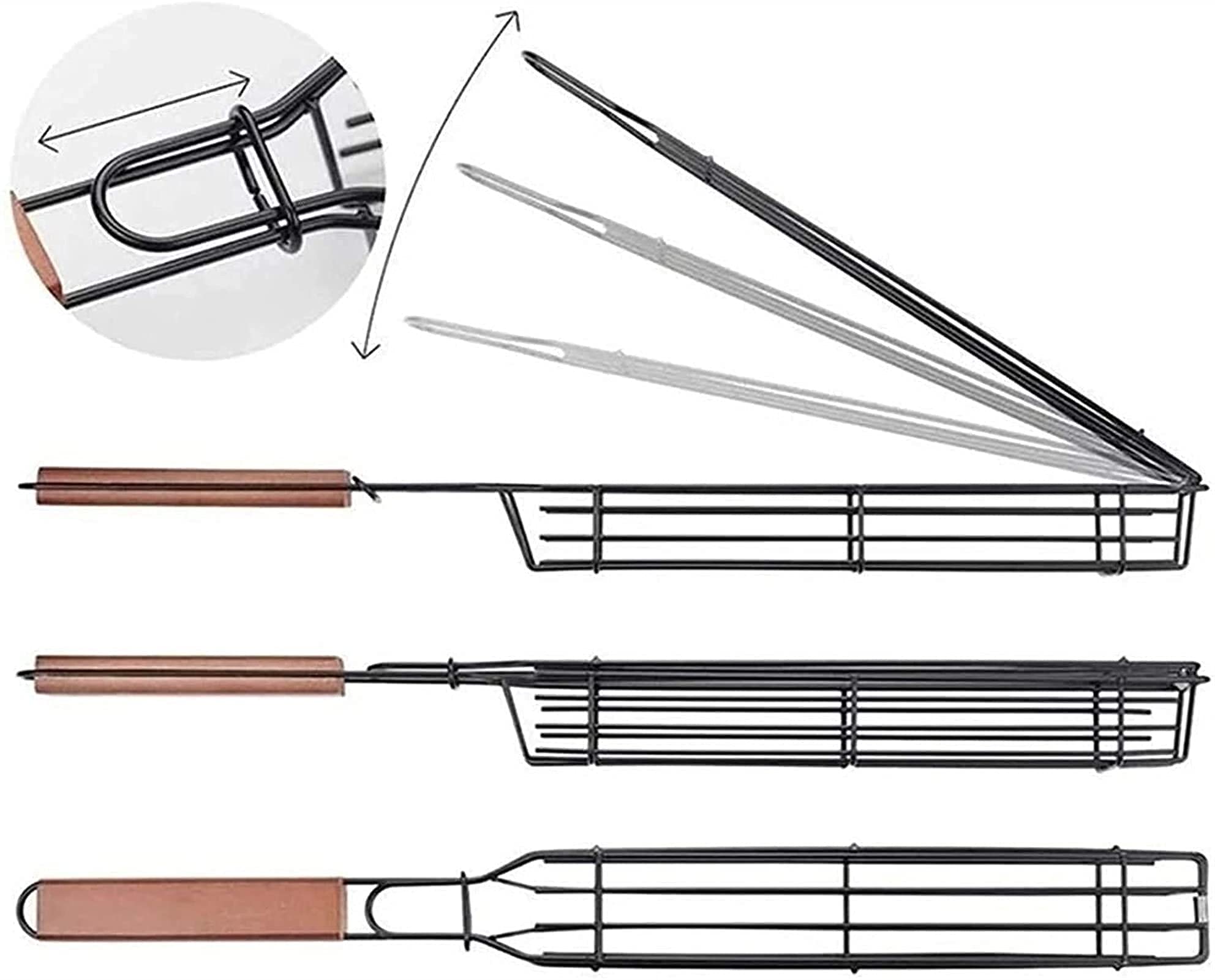 Cesto per Barbecue a Manico Lungo-Cesto per Barbecue Compagno di Carbone griglia per Barbecue in Acciaio Inossidabile Antiaderente Set di cestini per Barbecue Verdure in Legno anticorrosive durevoli