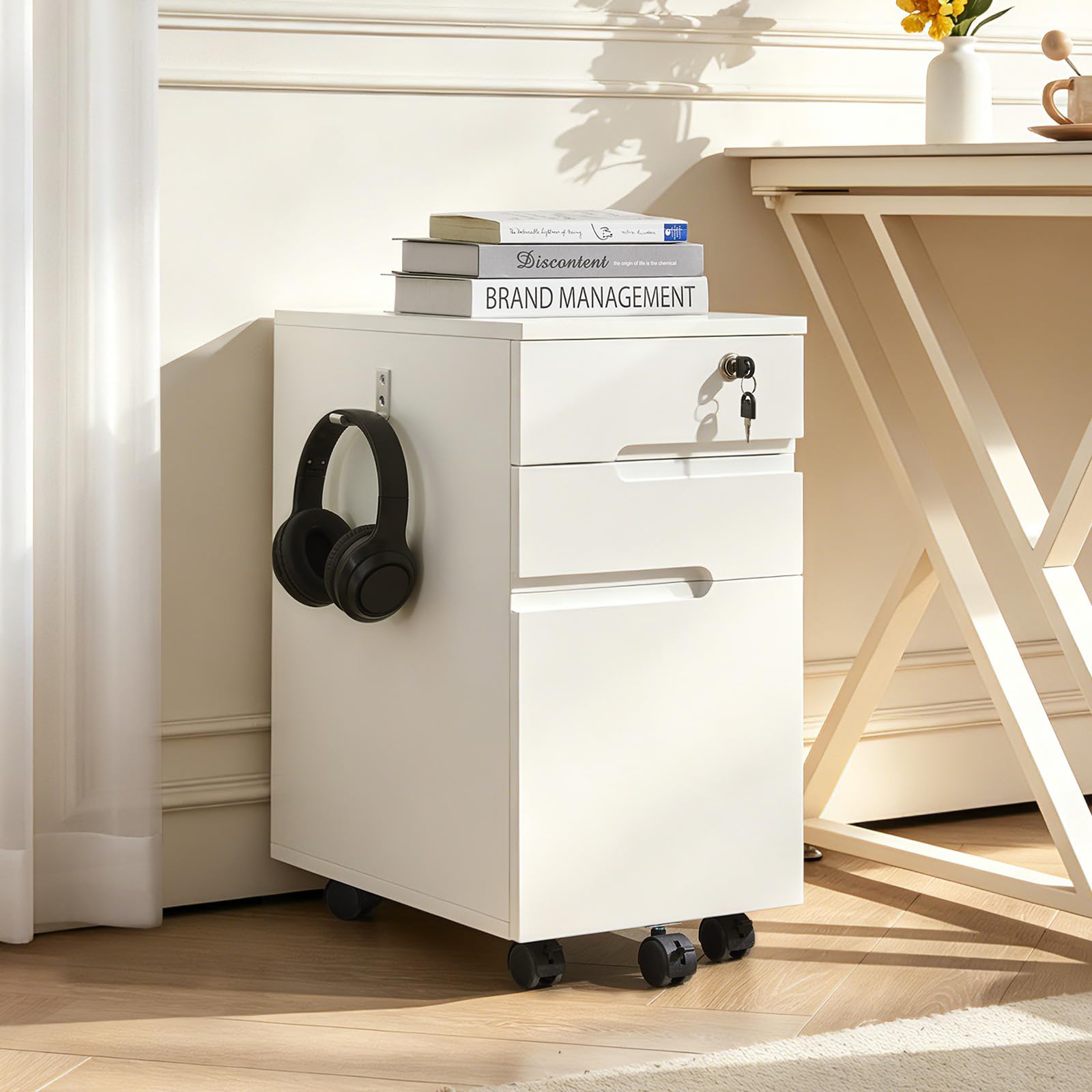 TUKAILAi 3 Drawer Lockable Filing Cabinet on Wheels for Hanging A4 Files