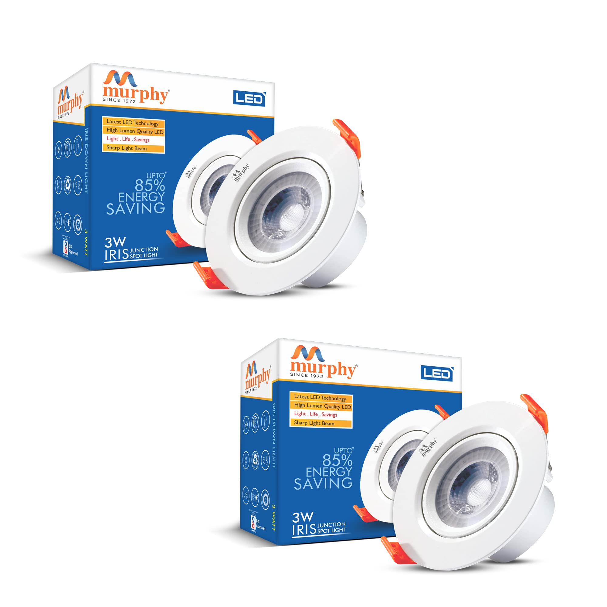 Murphy3W IRIS LED Spot Deep Junction Box Down Light (Warm White) - Pack of 2