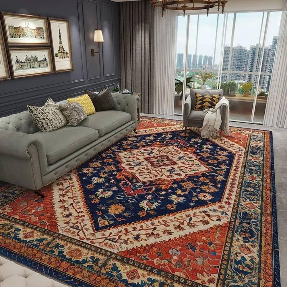 Tapis de salon rétro européen 120x160 cm idéal comme tapis de grande surface