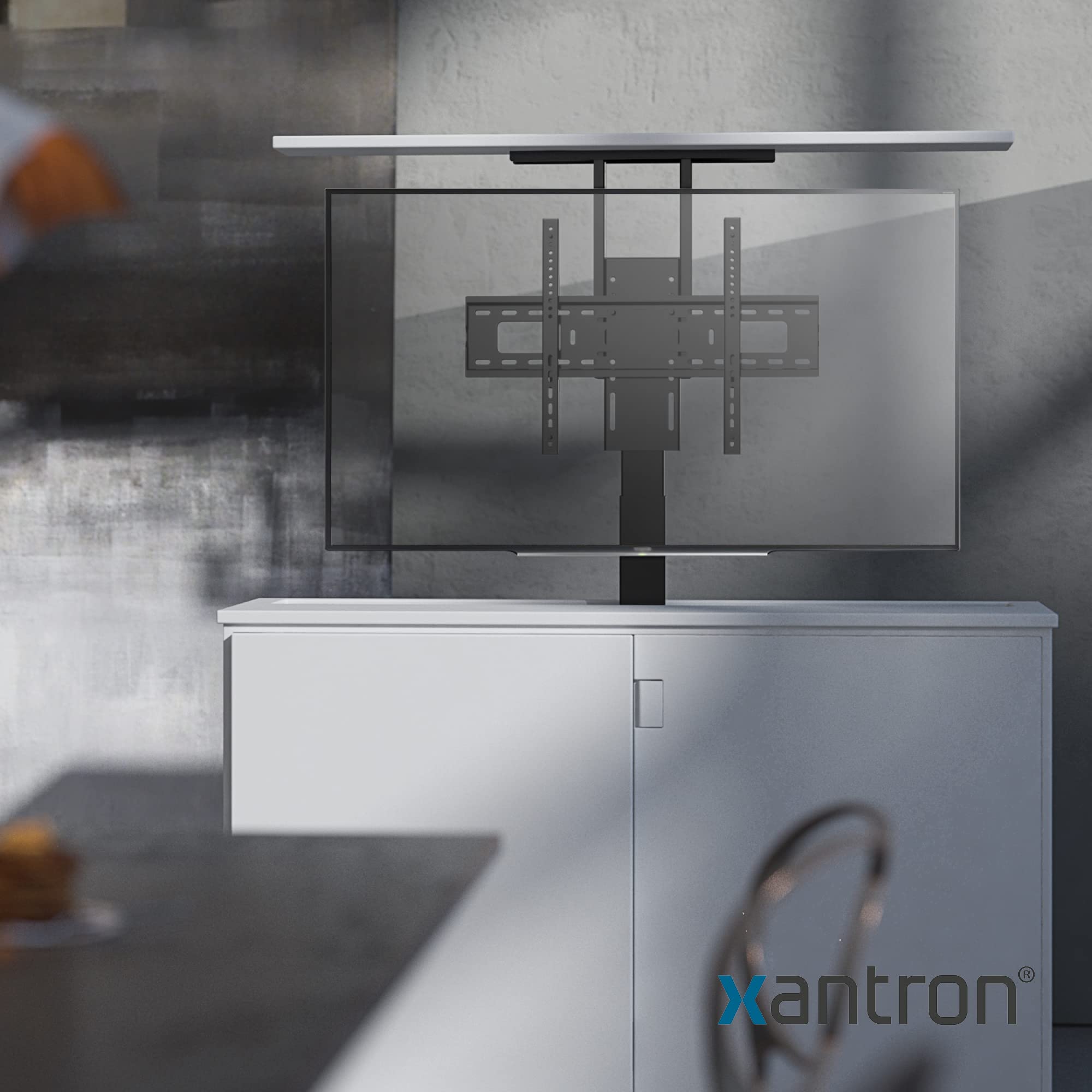 Xantron PREMIUM-600HE TV Lift elettrico con telecomando fino a 65 pollici/TV Lift per l'installazione di mobili/VESA 200 x 200 – 600 x 400 / compatibile con Amazon Alexa & Google Home