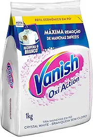 Vanish Oxi Action - Tira Manchas Em Pó, Crystal White, Refil Econômico para roupas brancas, 1 Kg