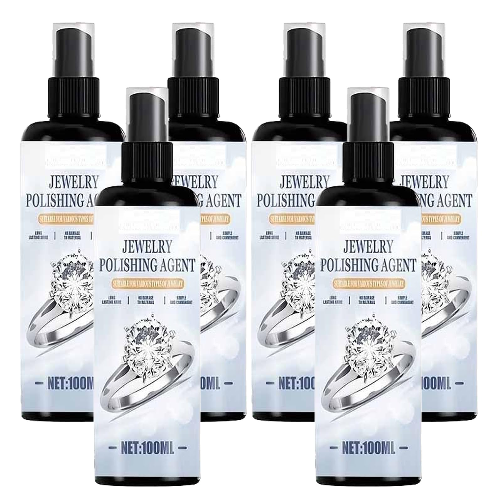 solution nettoyante à brume fine pour le platine, Spray nettoyant doux pour bijoux, nettoyant argent ou bijoux délicats (6pcs)