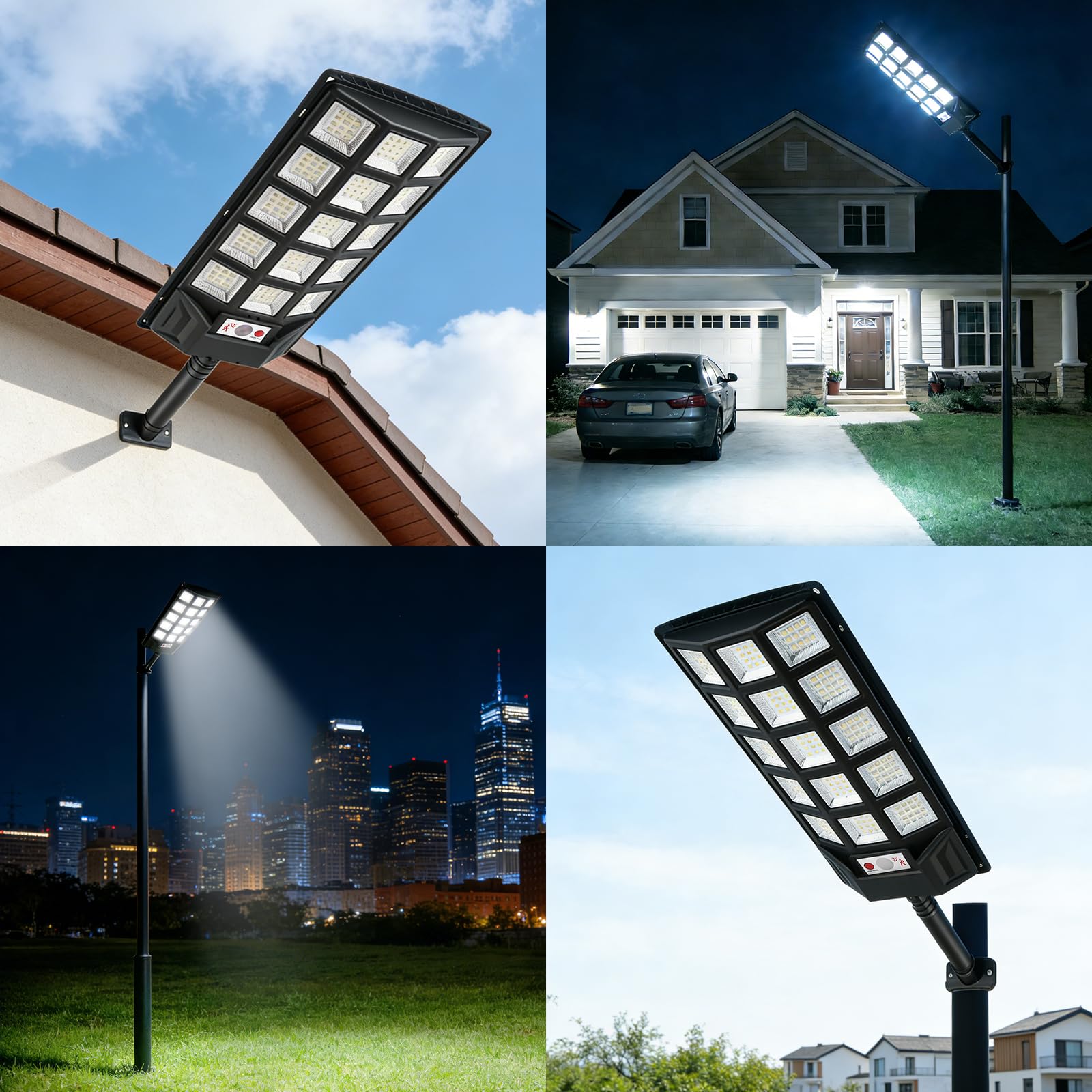 Lámparas solares de 1000 W para exteriores, 2 unidades con mando a distancia, 6500 K, farola solar de calle, crepúsculo hasta el amanecer, IP66, lámpara solar de camino al aire libre para