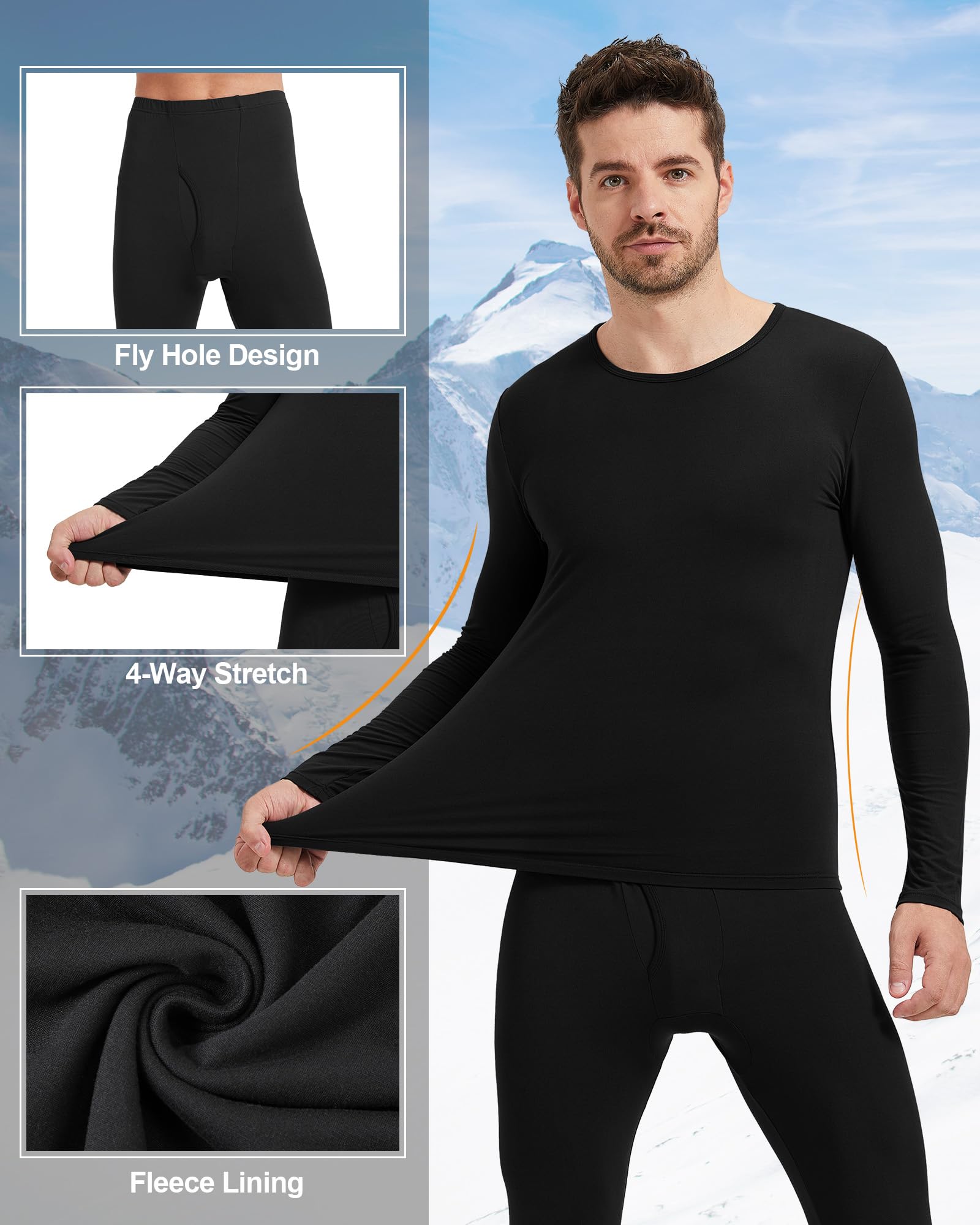 Patelai Lot de 2 sous-vêtements thermiques pour homme - Haut et bas doublés - Pour l'automne et l'hiver