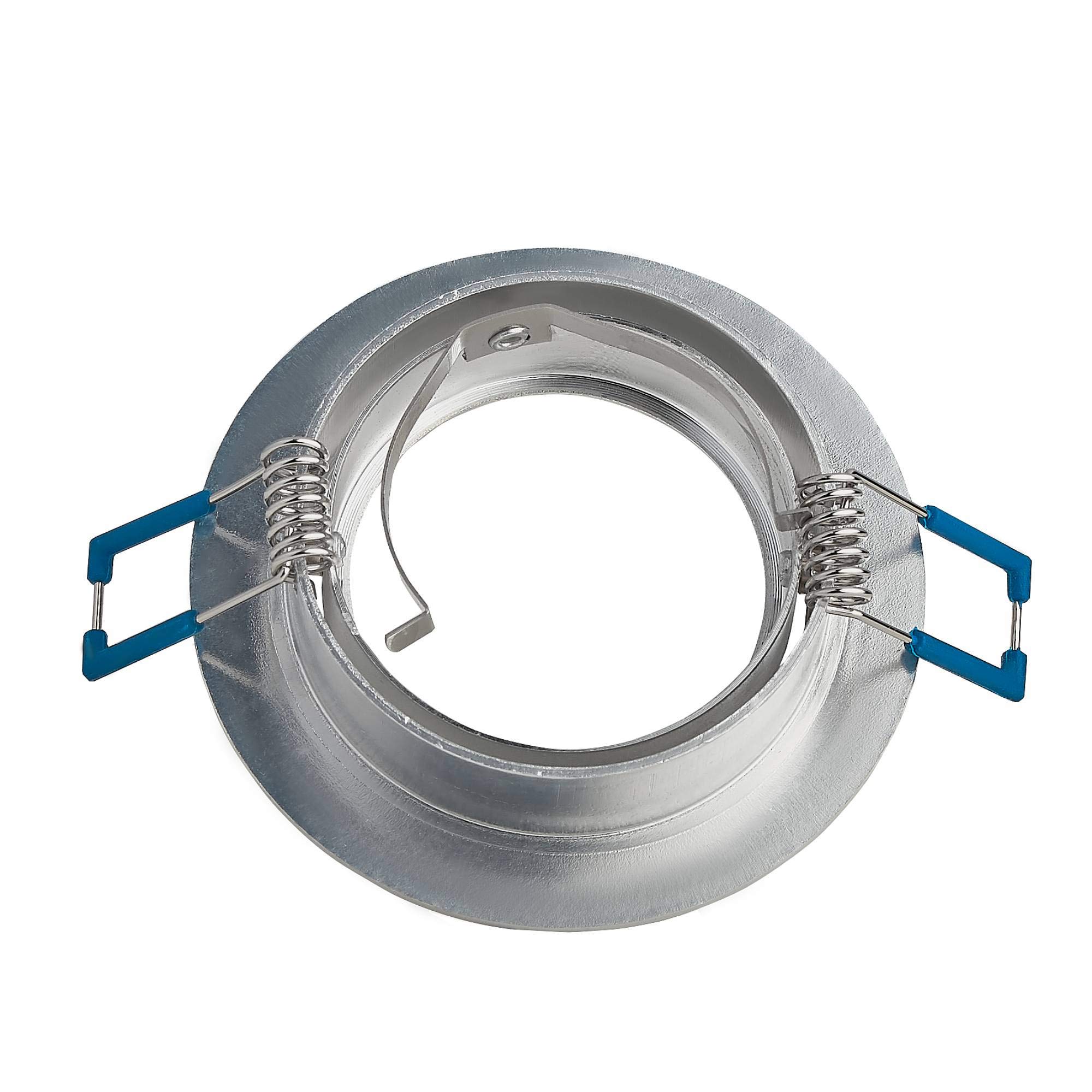 Juego de 6 focos LED empotrables de 5 W, blanco cálido, 230 V, GU10, redondos, de acero inoxidable cepillado, orientables, de aluminio, 70 mm