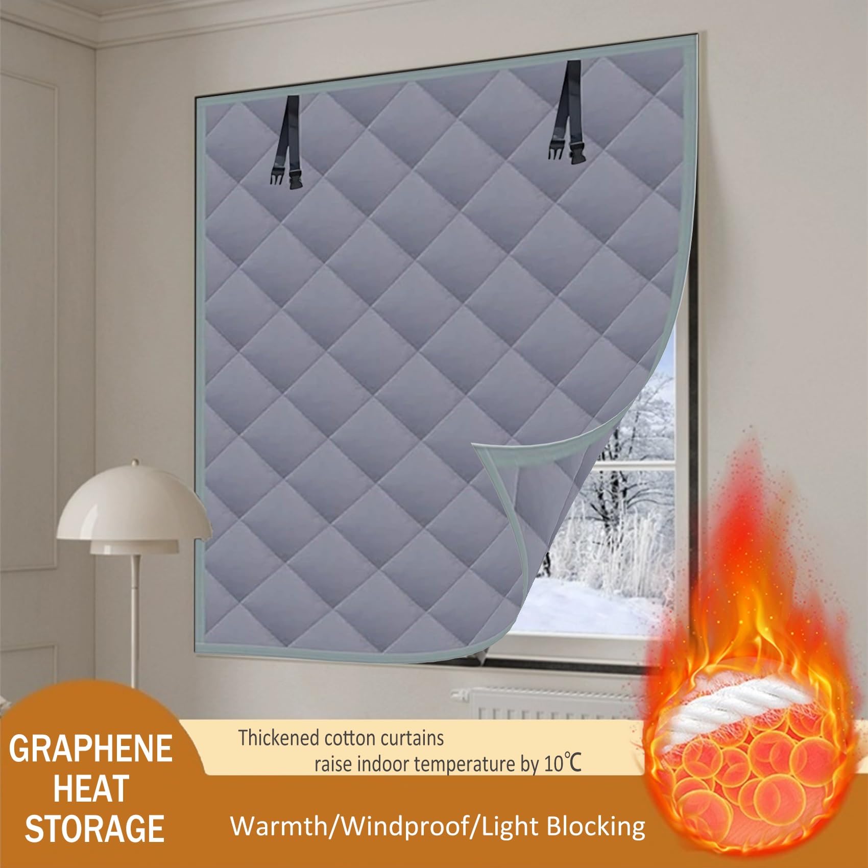 Fenster Isolierfolie 155 x 135 cm, Sonnenschutz, Thermorollo, Tragbare Reise, Anti-Uv, Hitzeschutz, Wärmende Baumwollvorhänge, mit Klettband für Wohnmobil, Grau