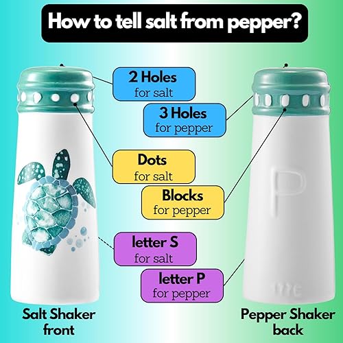 Miniatura 3 de Salero y pimentero de tortuga, decoración náutica del océano costero, accesorios de cocina verde azulado y decoración de cocina turquesa, juego de