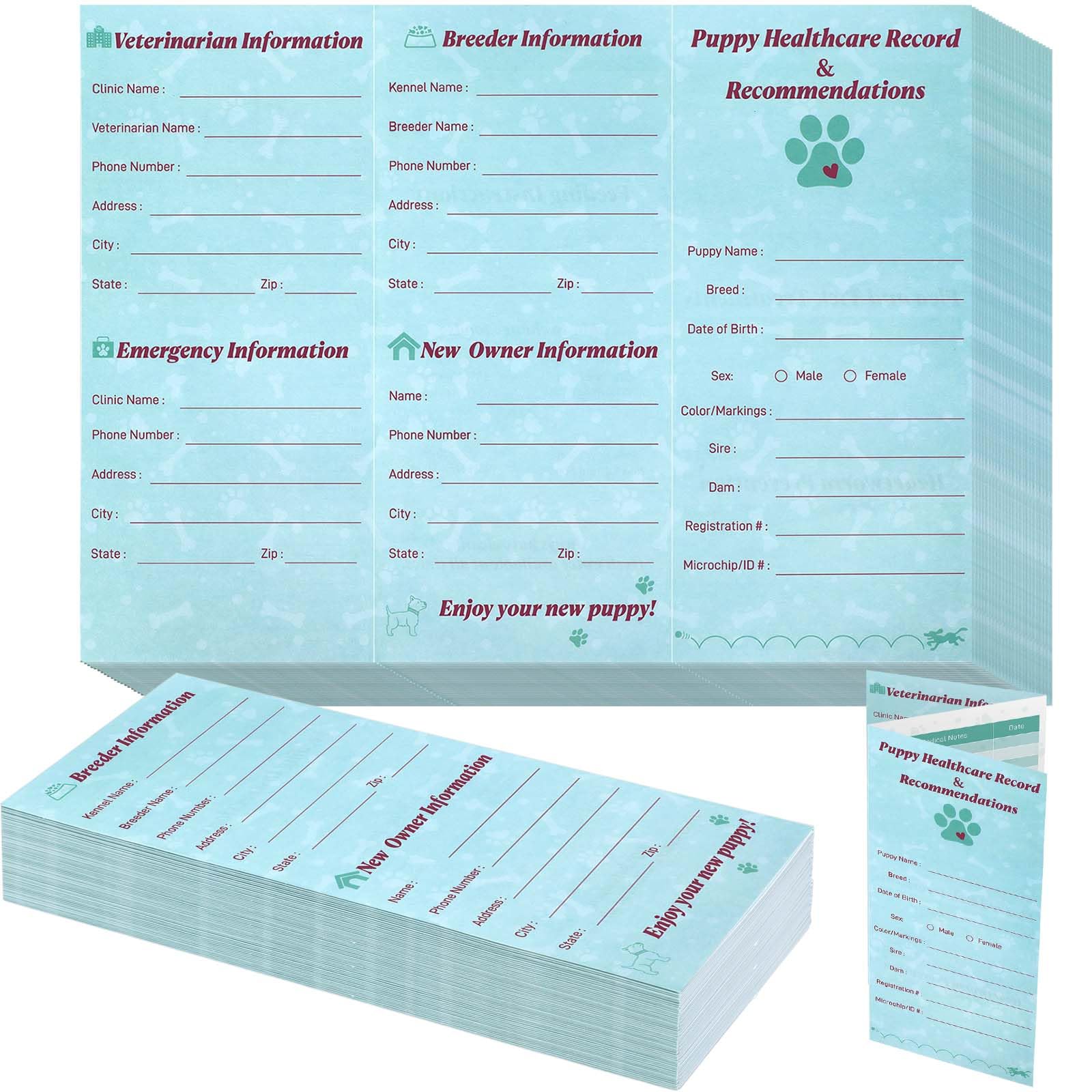 Feifeiya 25 Pack Dog Vaccines Large Records Tri Fold Dog Health Records Book and Recommendations Puppy Vaccination Shot Booklets for Pet Supplies Home