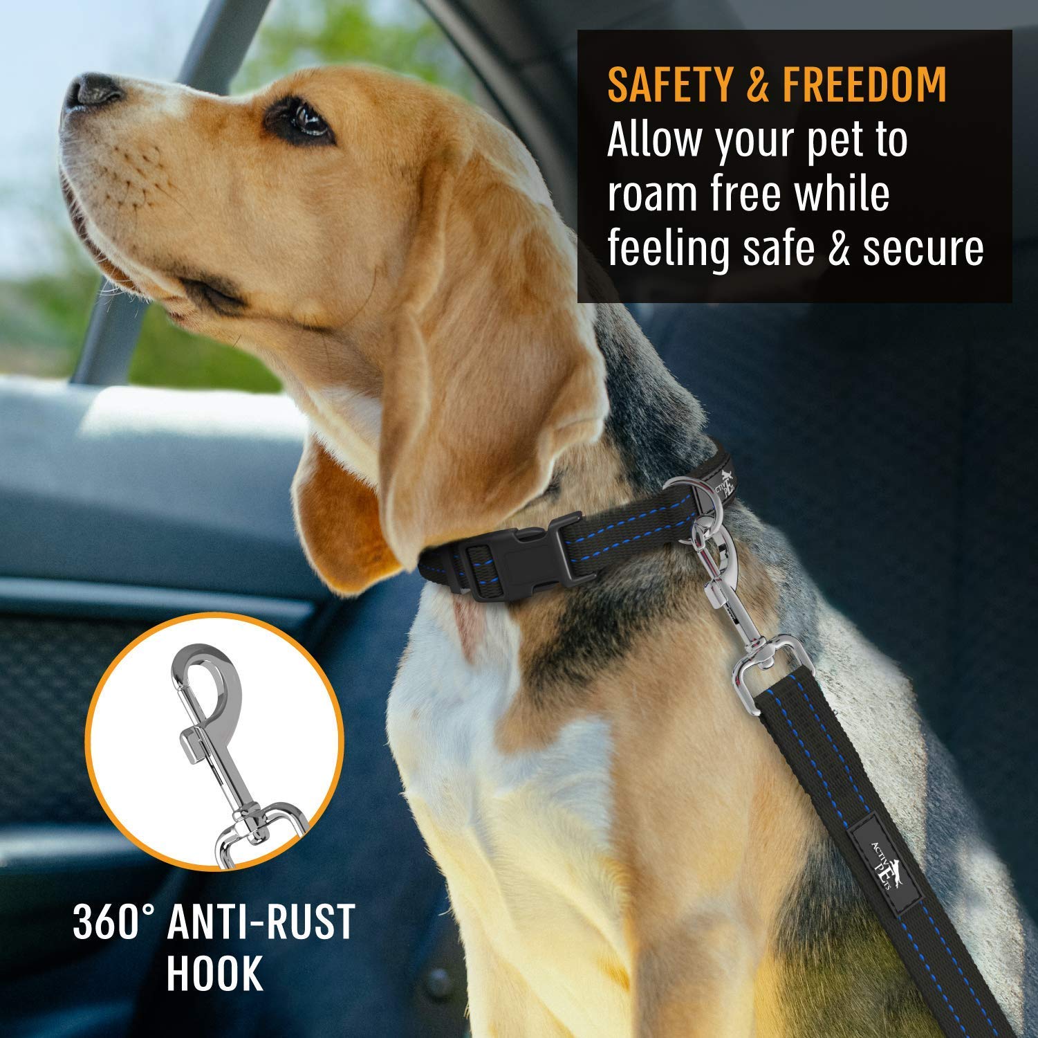 Active Pets Black Car Seat Belt for Dogs, Attaches to Harness & Collar, Adjustable 18" - 24" Travel Restraint System Fits Small - Large Pups for Safety & Comfort, Essential Pet Supplies & Accessories - image 2