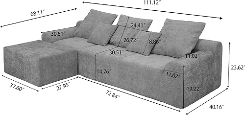 Miniatura 3 de 111.2 Inch Modern L-Shaped Sectional Sofa - Modular Couch with Adjustable Configurations, Soft Chenille Fabric, Convertible Sleeper Sofa Bed for