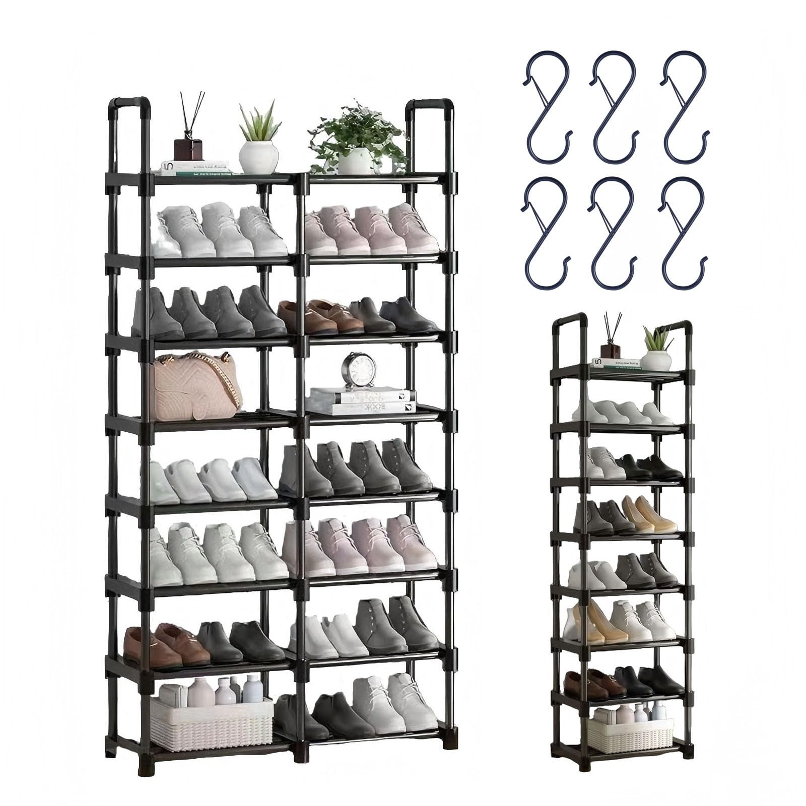 Étagère à chaussures en métal robuste noir à 6 niveaux pour un rangement efficace de 110 cm