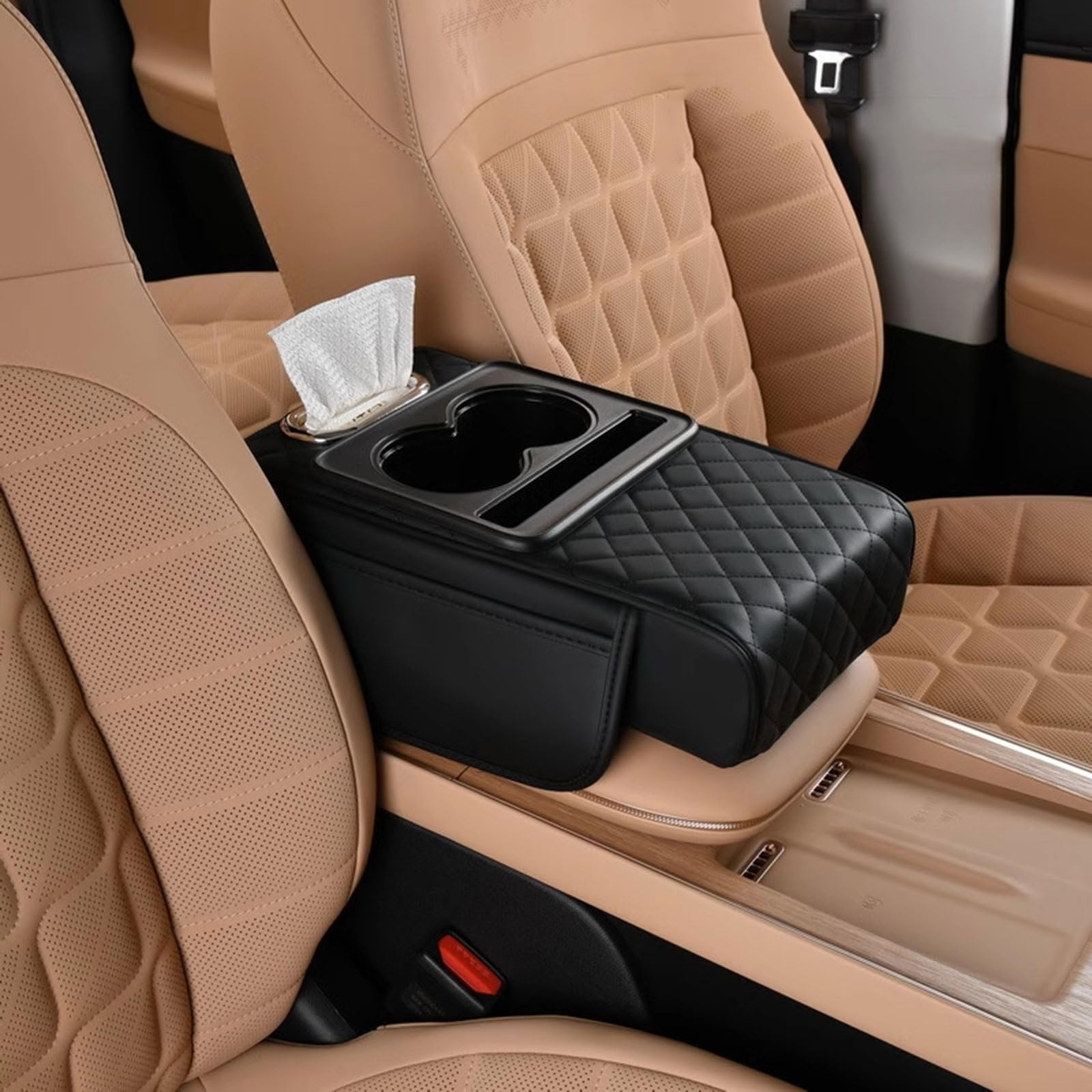 GGOIN Car Armrest Pad for BMW M5 G90/Touring G99 (seit 2024), Multifunctional Car Armrest Cushion with Storage Bag Console Pad Interior Accessories,A Black