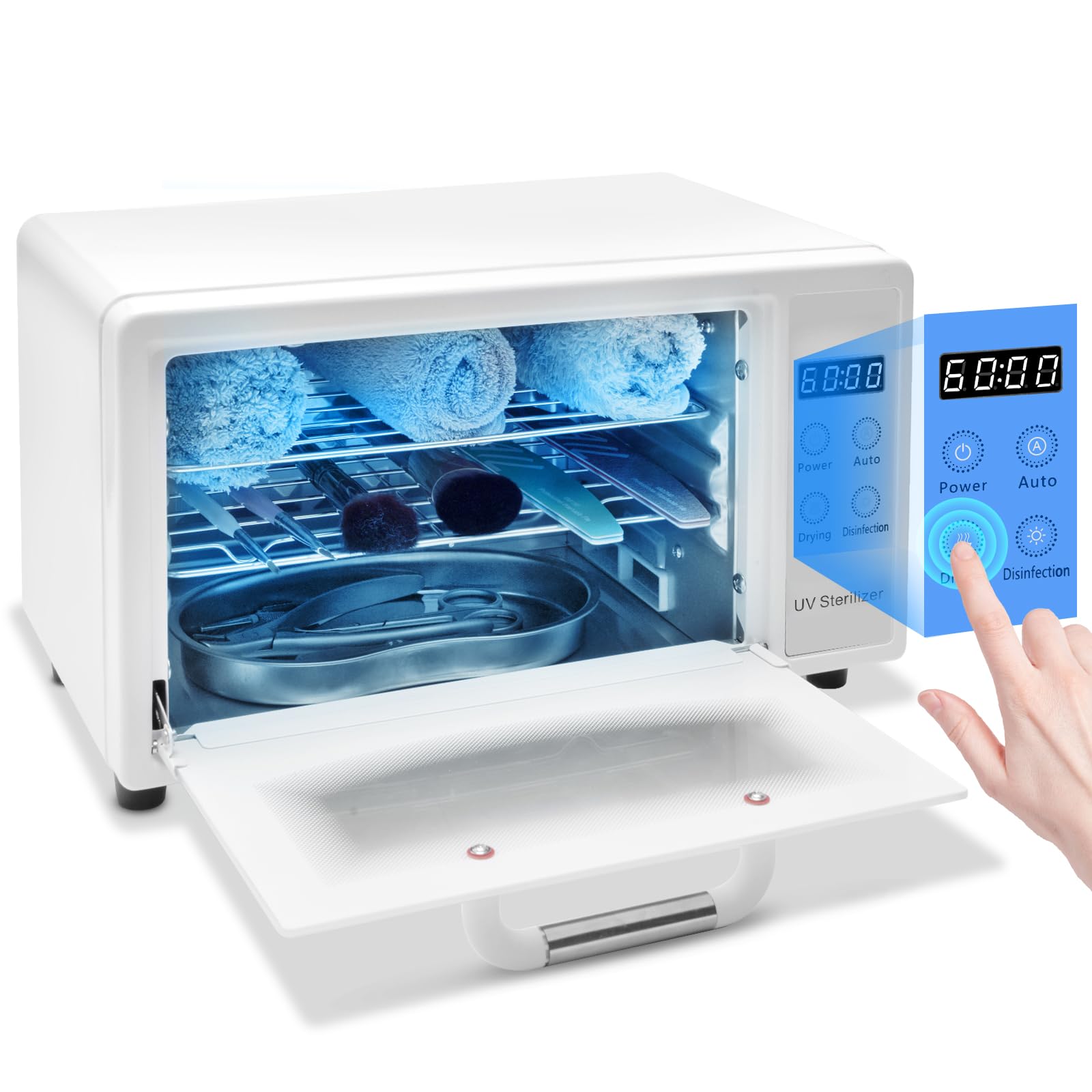 CGBE Profesional 10L Esterilizador Manicura: Alta Eficiencia Autoclave Esterilizador con Secado - 75°C Aire Caliente Termostático - Esterilizador UV para Manicura Peluquería Estética - Blanco