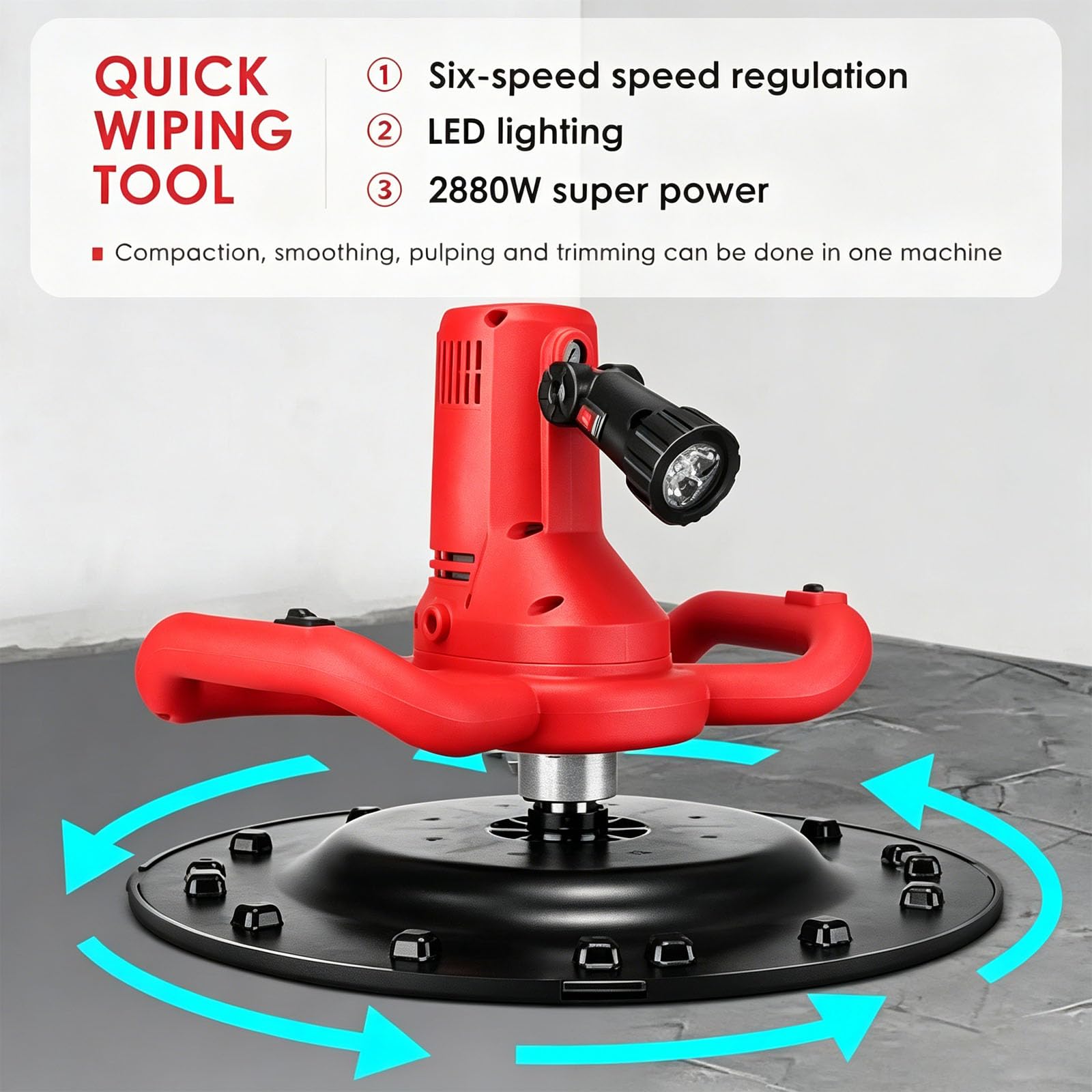 Máquina Eléctrica Para Alisar Paredes, Pulidora de Concreto de Alta Resistencia de 1680W con 6 Velocidades Variables, 40-300Rpm, Máquina Para Enlucido de Superficies de Cemento, Para Revoque y Nivelac
