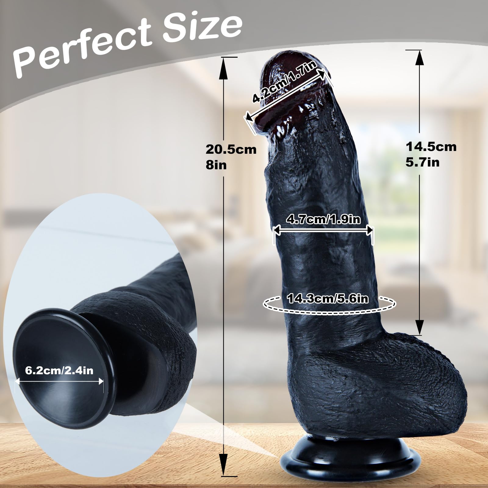 Dildo realistico in silicone nero da 20,5cm con potente ventosa,grande dildo anale per principianti,stimolatore vaginale del punto G,morbido e spesso,sensazione simile alla pelle,per coppie uso unisex