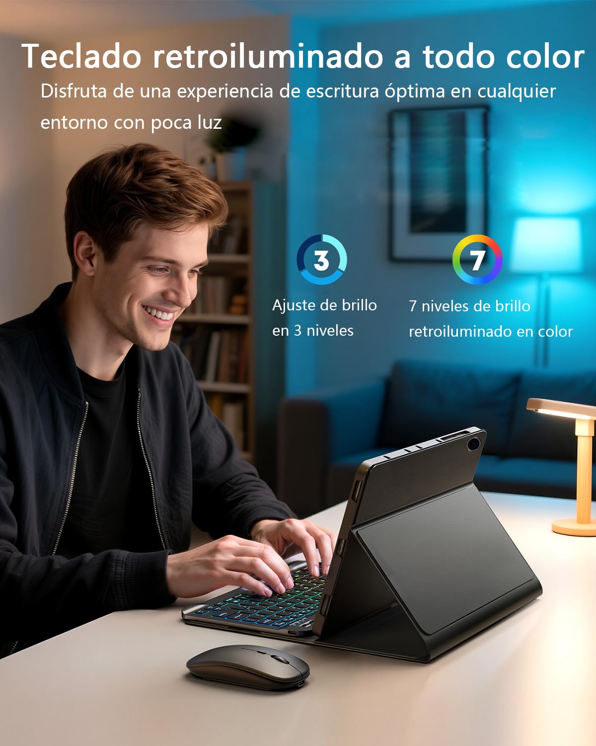 Para Samsung Galaxy Tab A11+ Plus (2025) / Samsung Galaxy Tab A9+ Plus (2023) 11 pulgadas funda con Teclado inalámbrico Bluetooth retroiluminado (teclado QWERTY, distribución española) y ratón