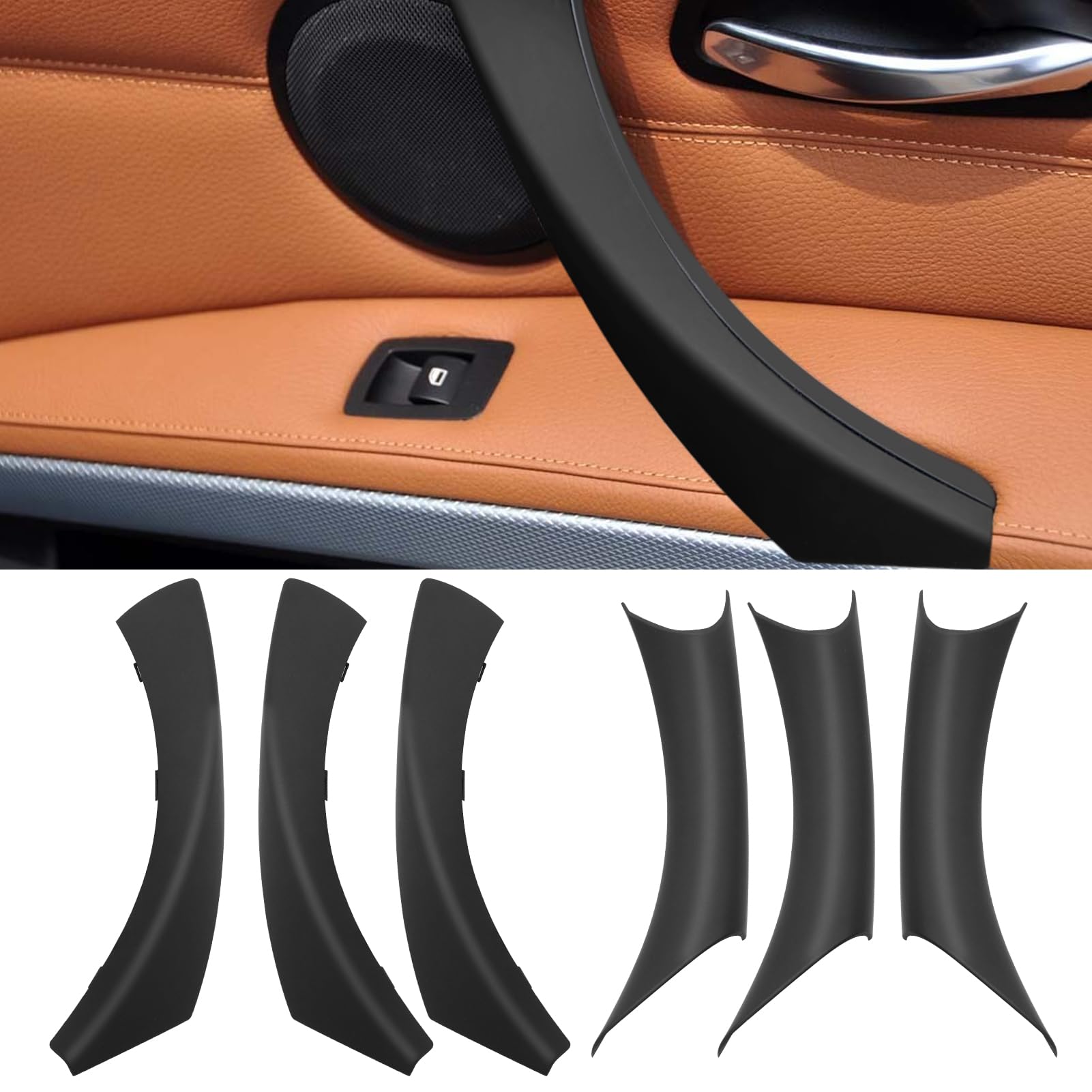 TTCR-II 6PCS Keine Demontage Kompatibel mit Türgriff bmw 3er E90 E91 E92 E93 Türgriff Innen Rechts E90+Griff Links Handgriff+Griffverkleidung für 316 318 320 323 325 328 330 335(2005-2011)-Schwarz