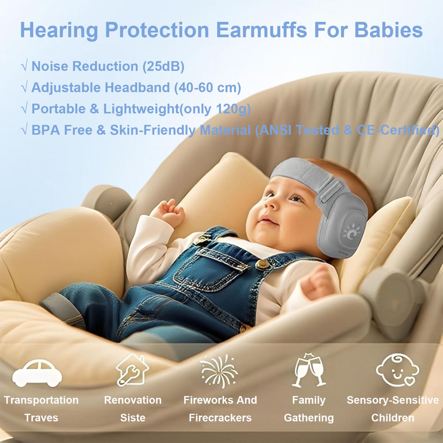 DSLIHA Baby Ear Protection for Infants and Toddlers, Soft & Adjustable Infant Noise Cancelling Headphones - Image 2