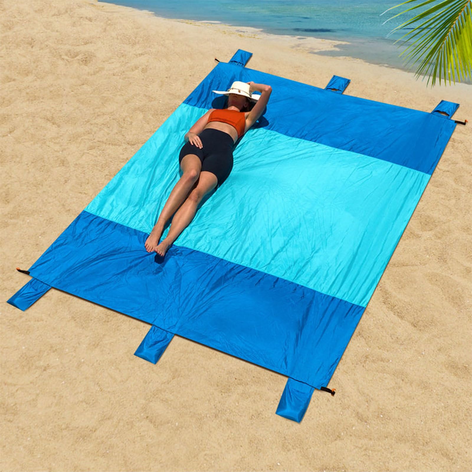 Couverture de pique-nique 116 x 108 pouces Couverture de plage Imperméable Pliable Tapis de Plage et pic Nique avec piquets de sol und Aufbewahrungstasche Léger et Lavable pour Plage,Parc,Voyage